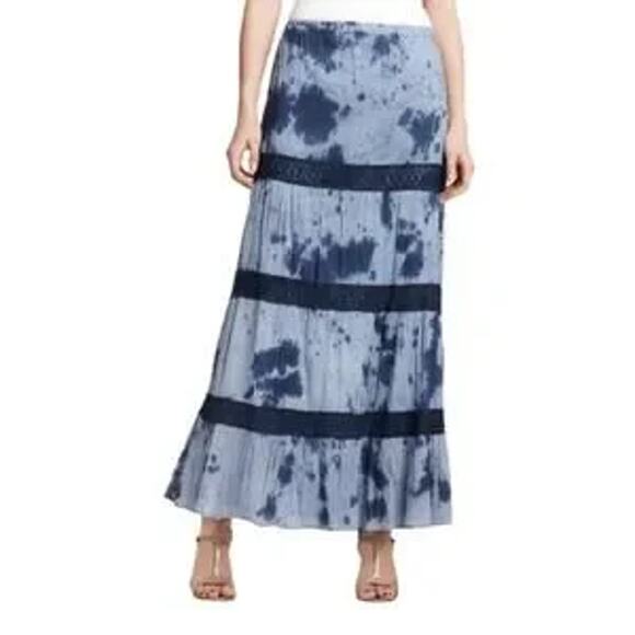 Michael Michael Kors Women's Tie Dye Blue Crochet Panel Skirt Elastic Size Large - Picture 1 of 11